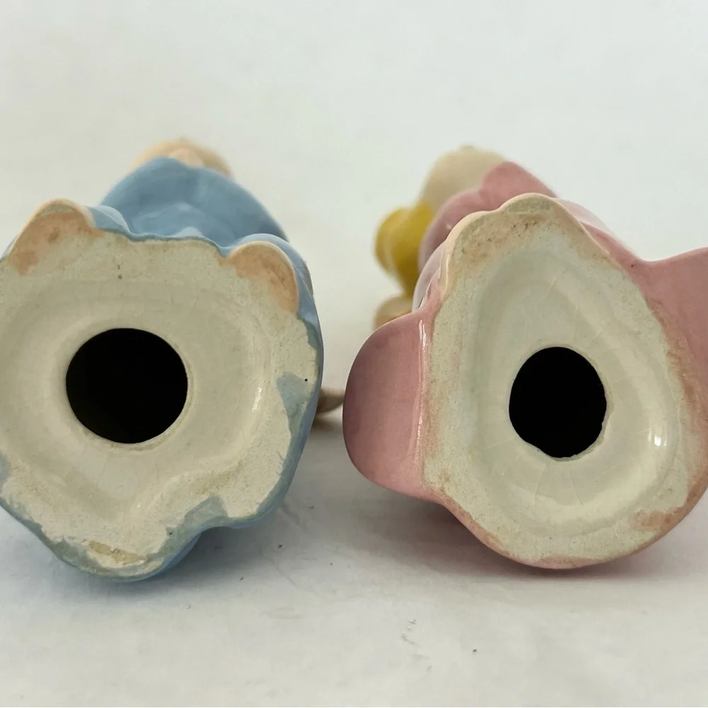 Vintage Boy & Girl Kissing Angel Ceramic Blue‎ & Pink Figures Kitsch MCM Retro